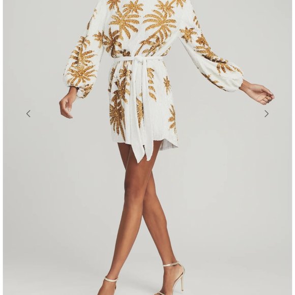 Retrofete Grace Palm Tree Sequin Dress (with sash)  ~ beach tropical cocktail - Picture 5 of 5